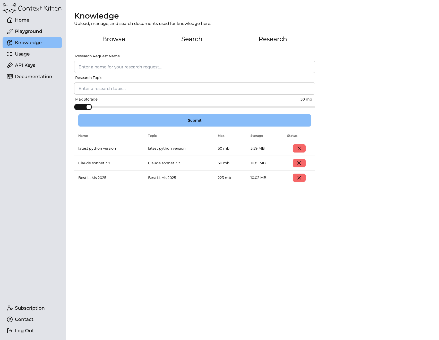 Knowledge Research Interface